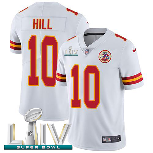Kansas City Chiefs Nike 10 Tyreek Hill White Super Bowl LIV 2020 Men Stitched NFL Vapor Untouchable Limited Jersey